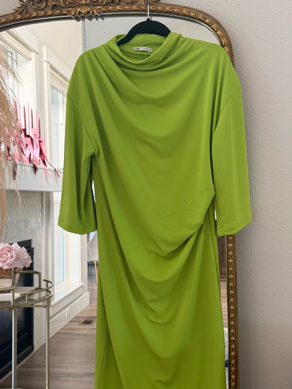 Zara Bright Lime Draped Midi Dress